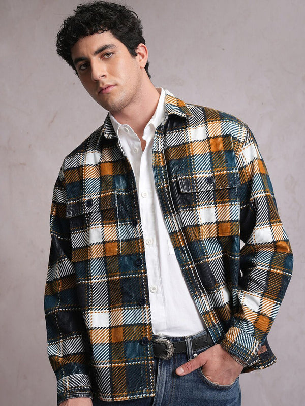 LOCOMOTIVE Corduroy Checked Utility Pocket Overshirt