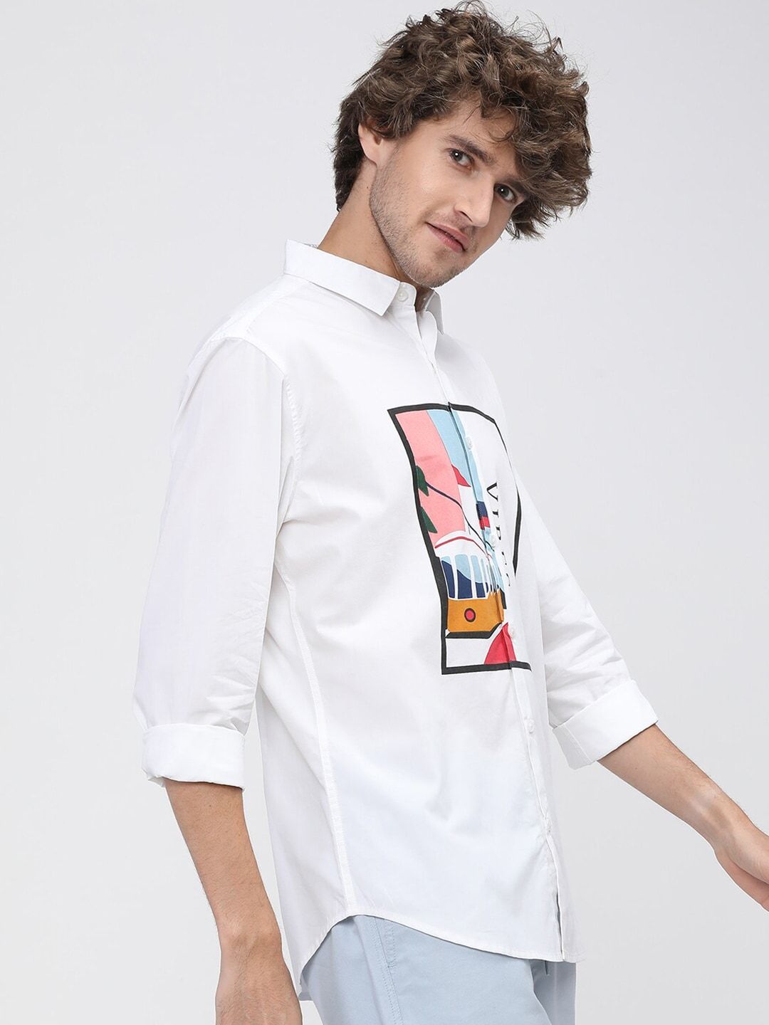 HIGHLANDER Men White Slim Fit Casual Shirt
