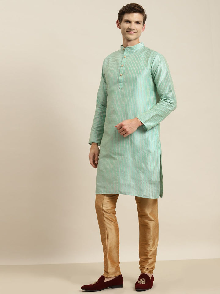 SOJANYA Kurta Belang Hijau Laut Lelaki dengan Jaket Churidar & Nehru
