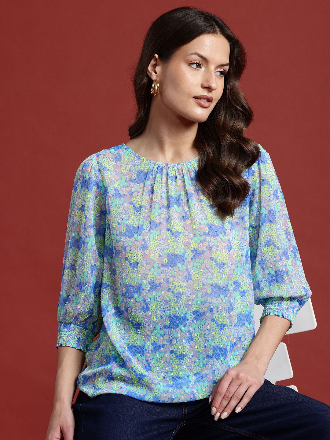 all about you Floral Print Semi Sheer Top