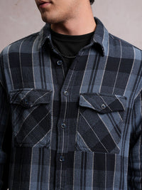 LOCOMOTIVE Mock Lino Dobby Textured Checked Utility Pocket Overshirt
