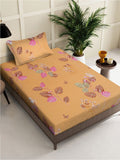 KLOTTHE Yellow Floral Pure Cotton 400 TC Single Superfine Bedsheet with a Pillow Cover-225 x 150 cm