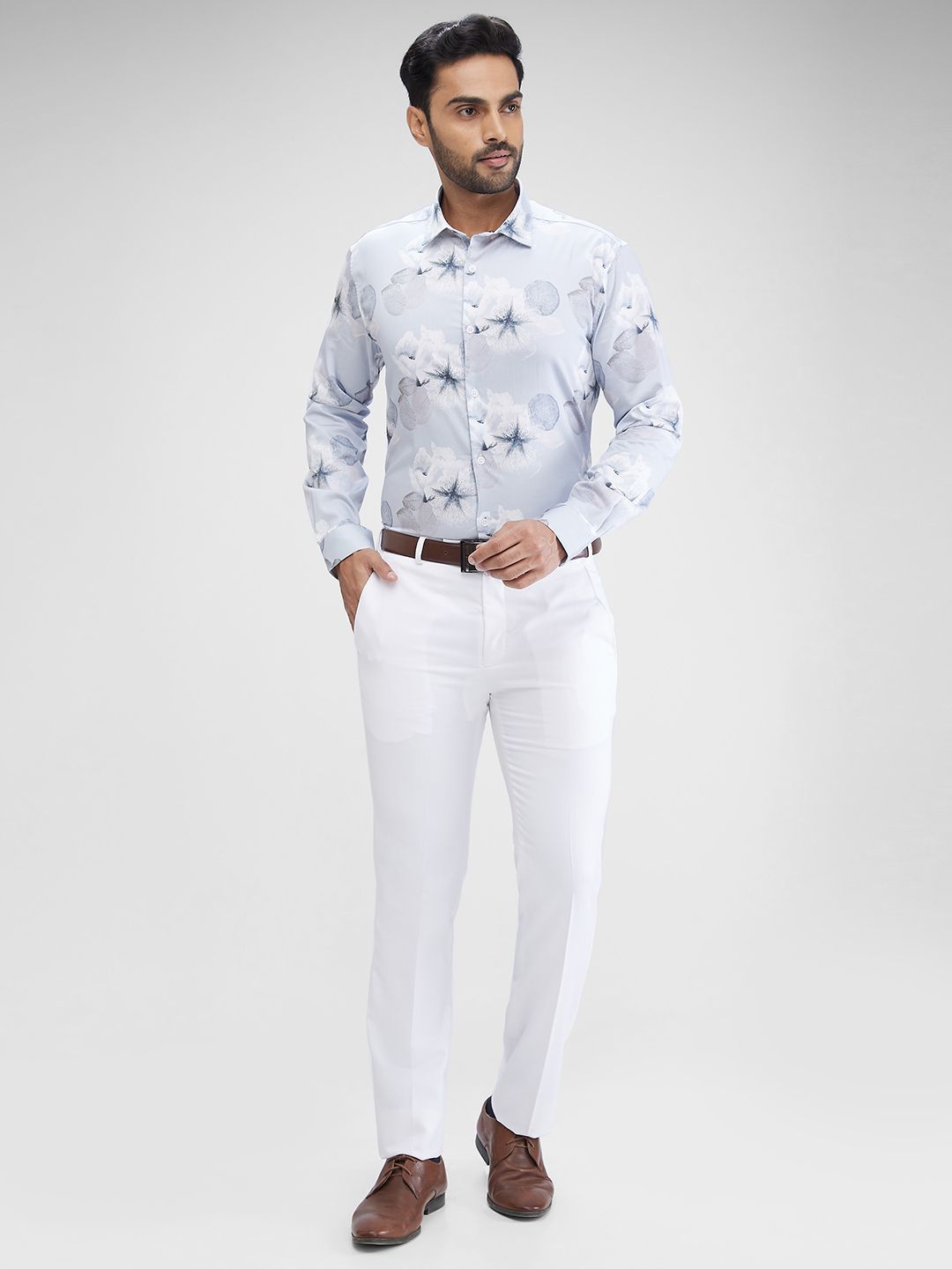 Park Avenue Floral Printed Cutaway Collar Curved Cotton Slim Fit Formal Shirt