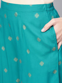 Gerua By Libas Women Blue  Golden Block Print Kurta with Palazzos