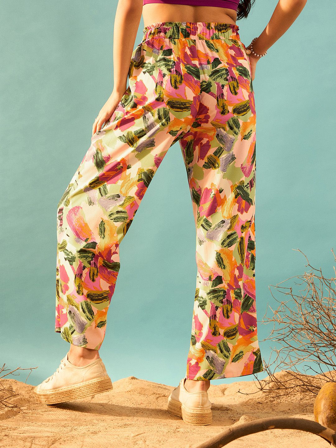 Berrylush Women Pink Floral Printed Relaxed Straight Leg High-Rise Parallel Trouser