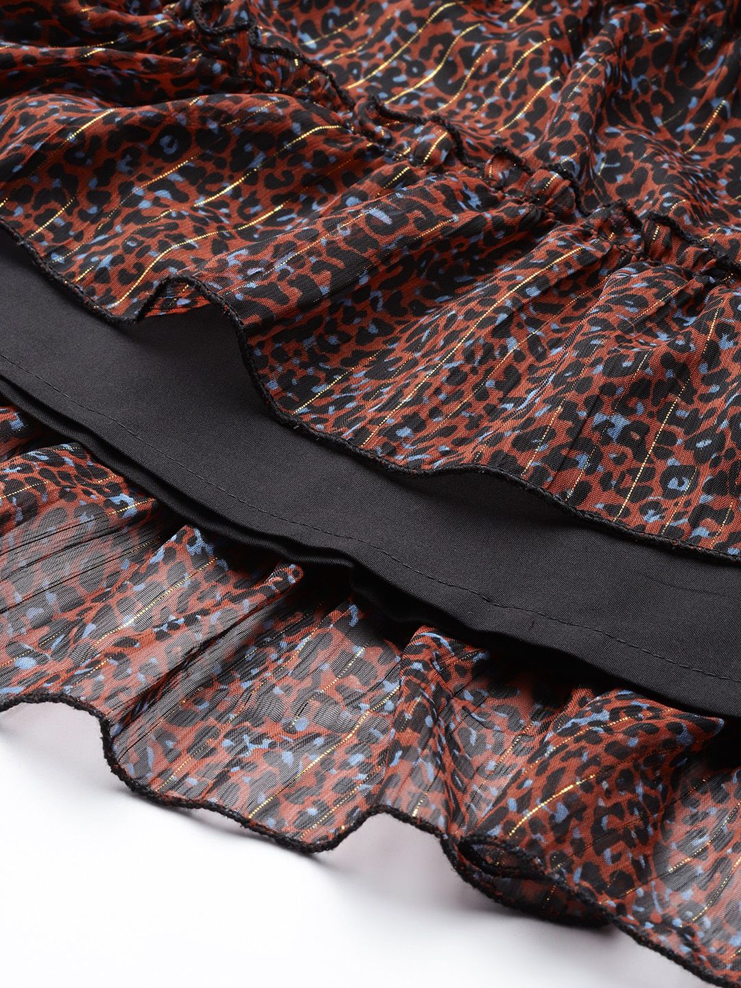 Antheaa Black & Orange Smocked Chiffon Midi Dress