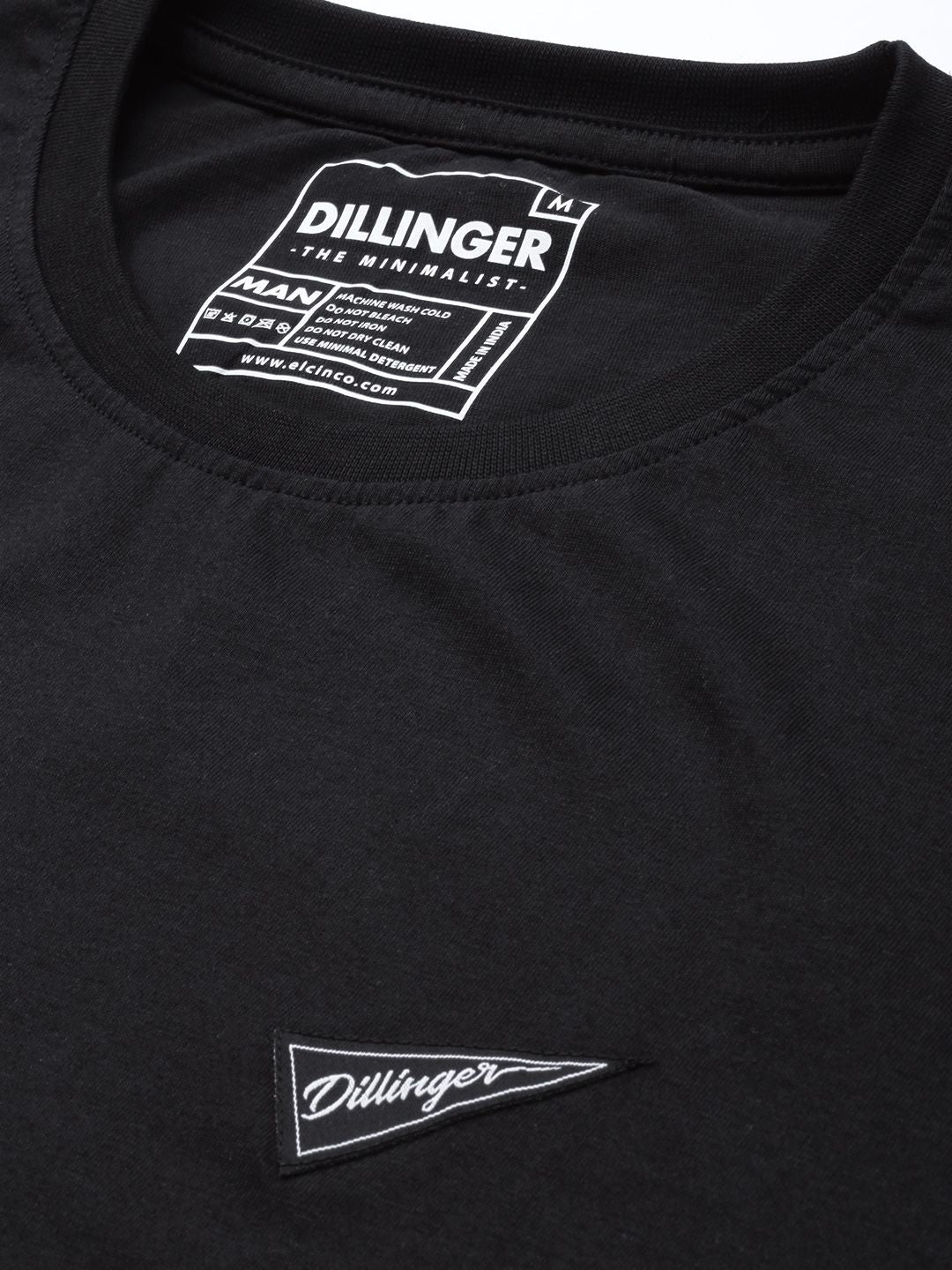 DILLINGER Men Black Solid Pure Cotton Loose T-shirt with Striped Sleeves
