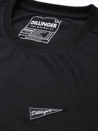 DILLINGER Men Black Solid Pure Cotton Loose T-shirt with Striped Sleeves