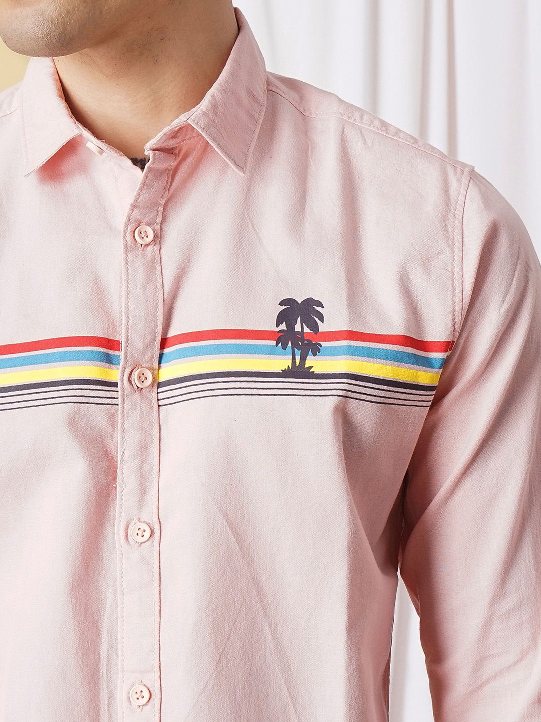 The Indian Garage Co Pure Cotton Horizontal Stripes Casual Shirt