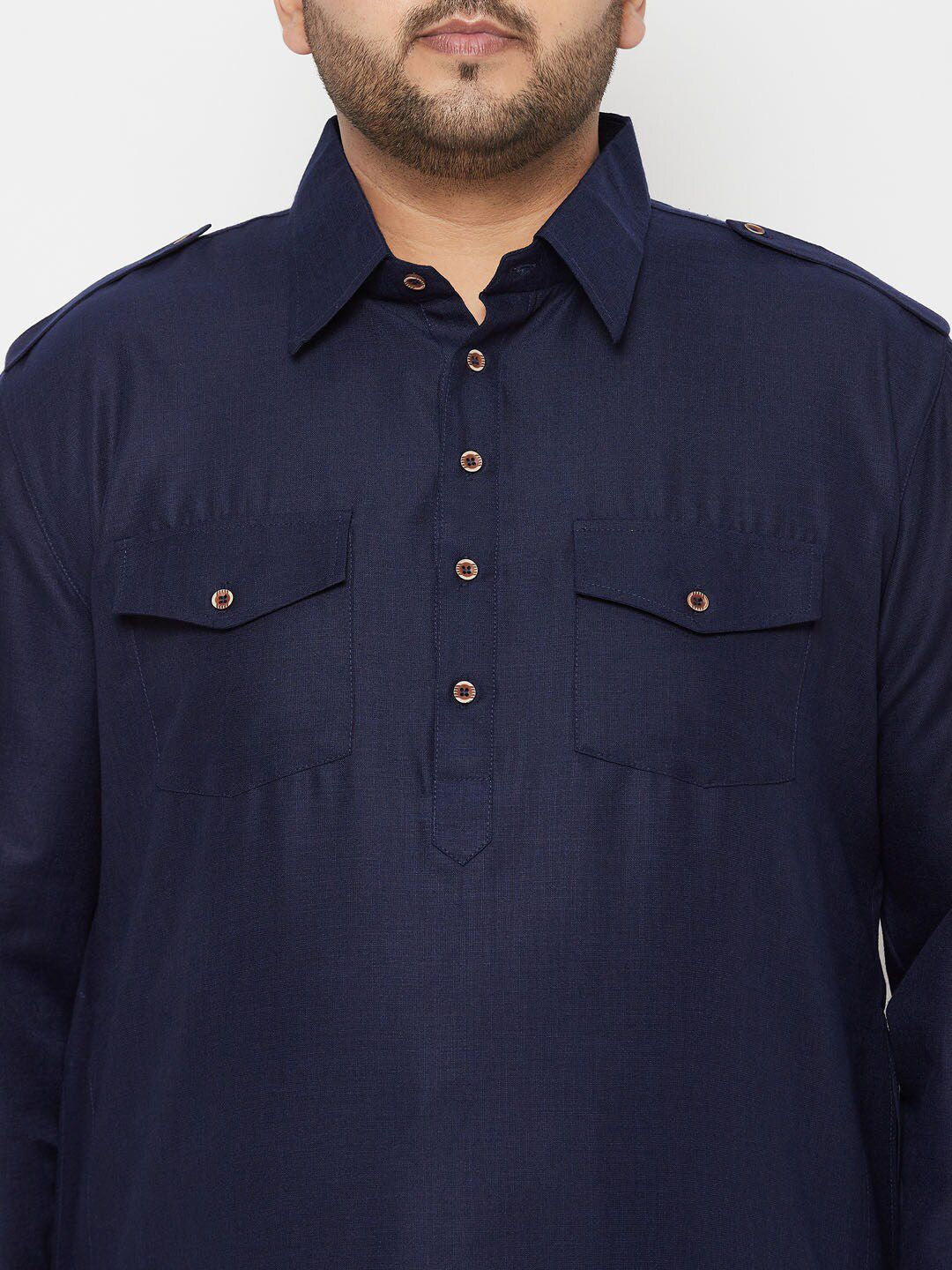 VASTRAMAY Plus Size Men Blue Solid Pathani Kurta