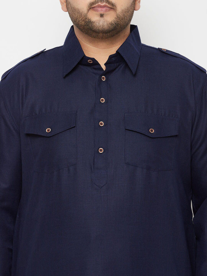 VASTRAMAY Plus Size Men Blue Solid Pathani Kurta