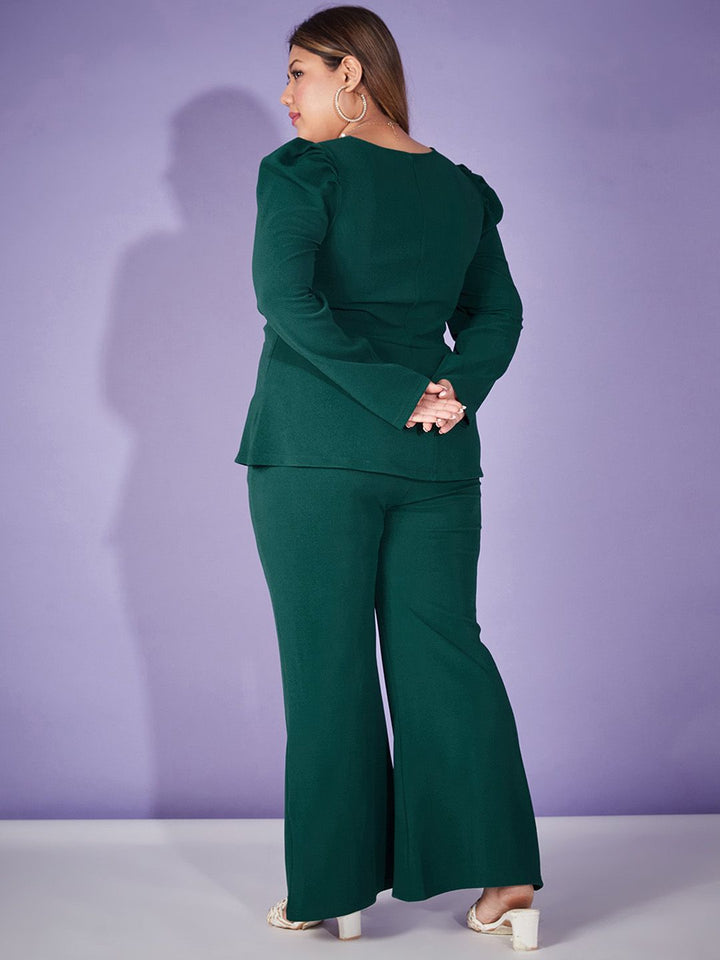 SASSAFRAS Curve Green Plus Size Top With Bell Bottom Trouser