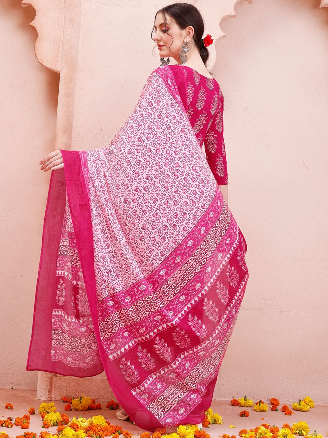 KALINI Ethnic Motifs Printed Angrakha Pure Cotton Kurta & Trousers With Dupatta