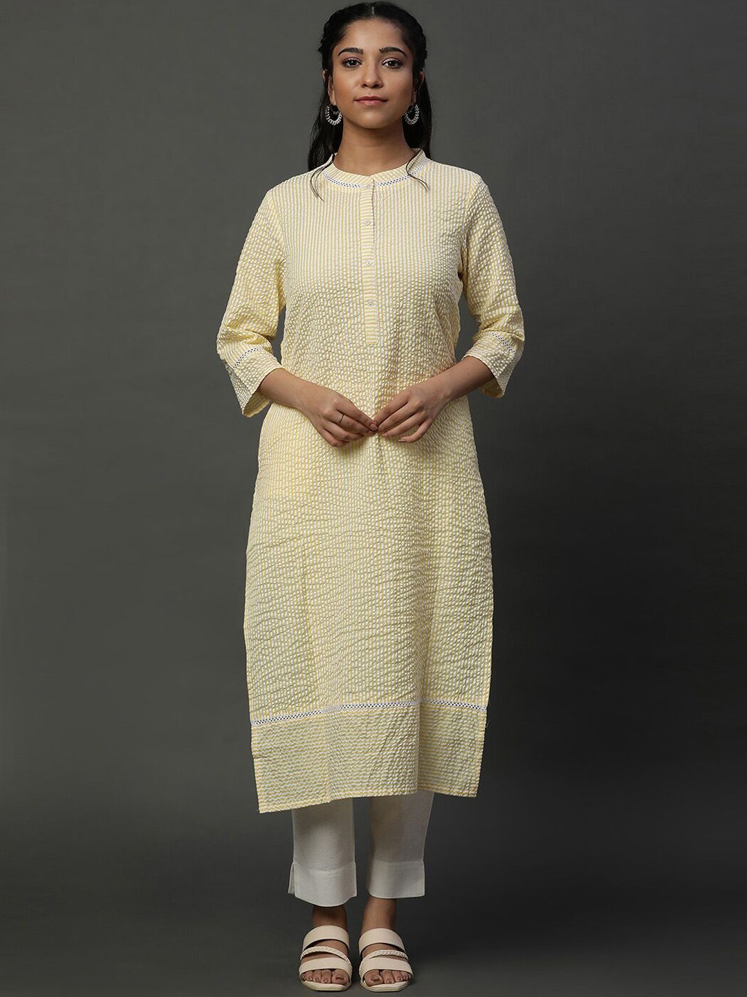 AURELIA Striped Mandarin Collar Kurta