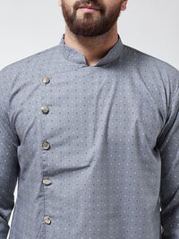 SOJANYA Men Grey Printed Cotton Linen Straight Kurta