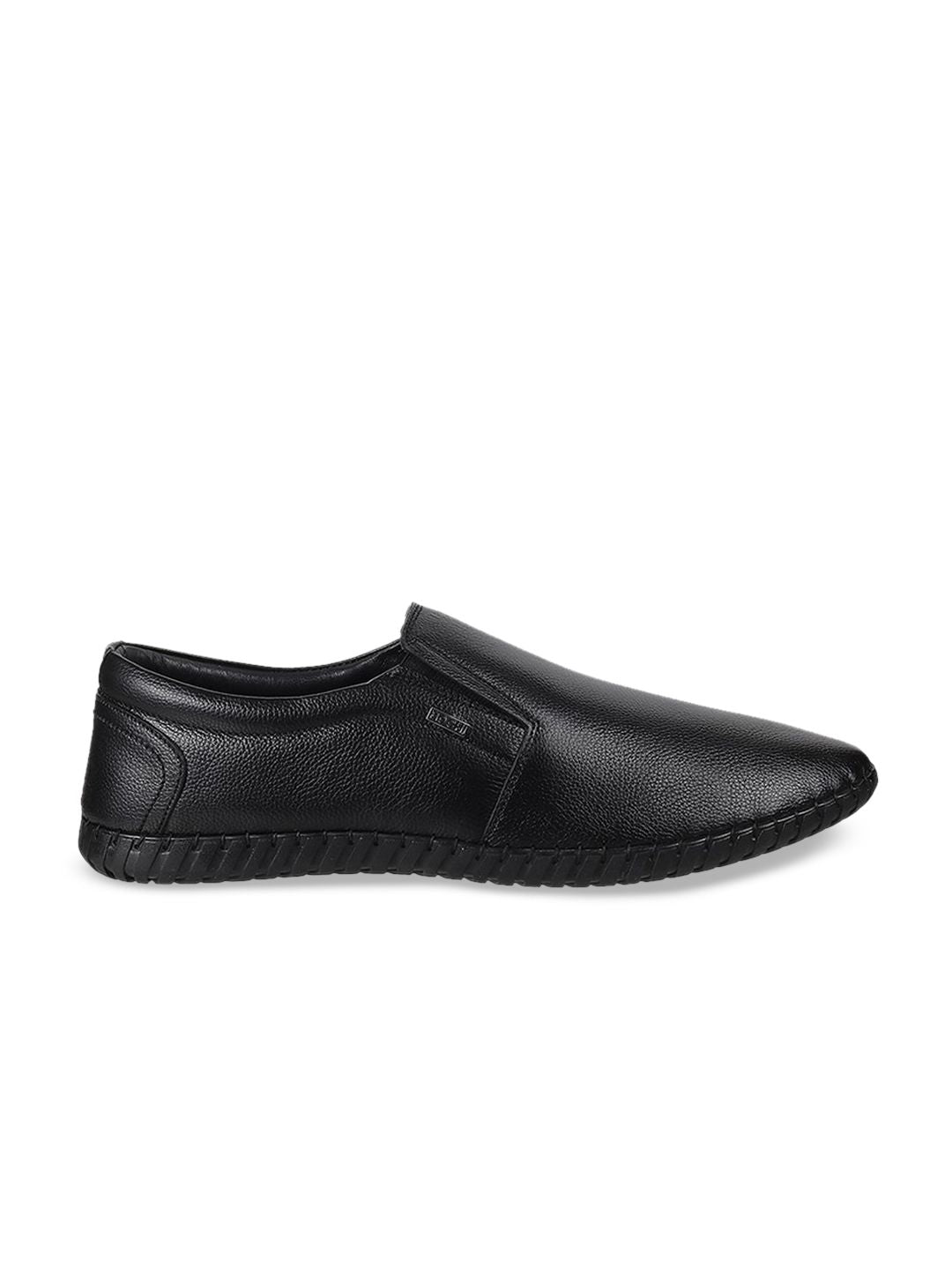 Mochi Men Black Leather Slip-On Shoes