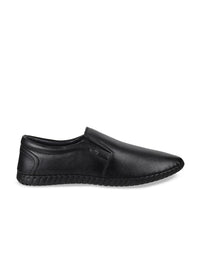 Mochi Men Black Leather Slip-On Shoes