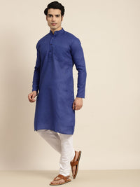Anug by SOJANYA Men Blue Dobby Band Collar Kurta