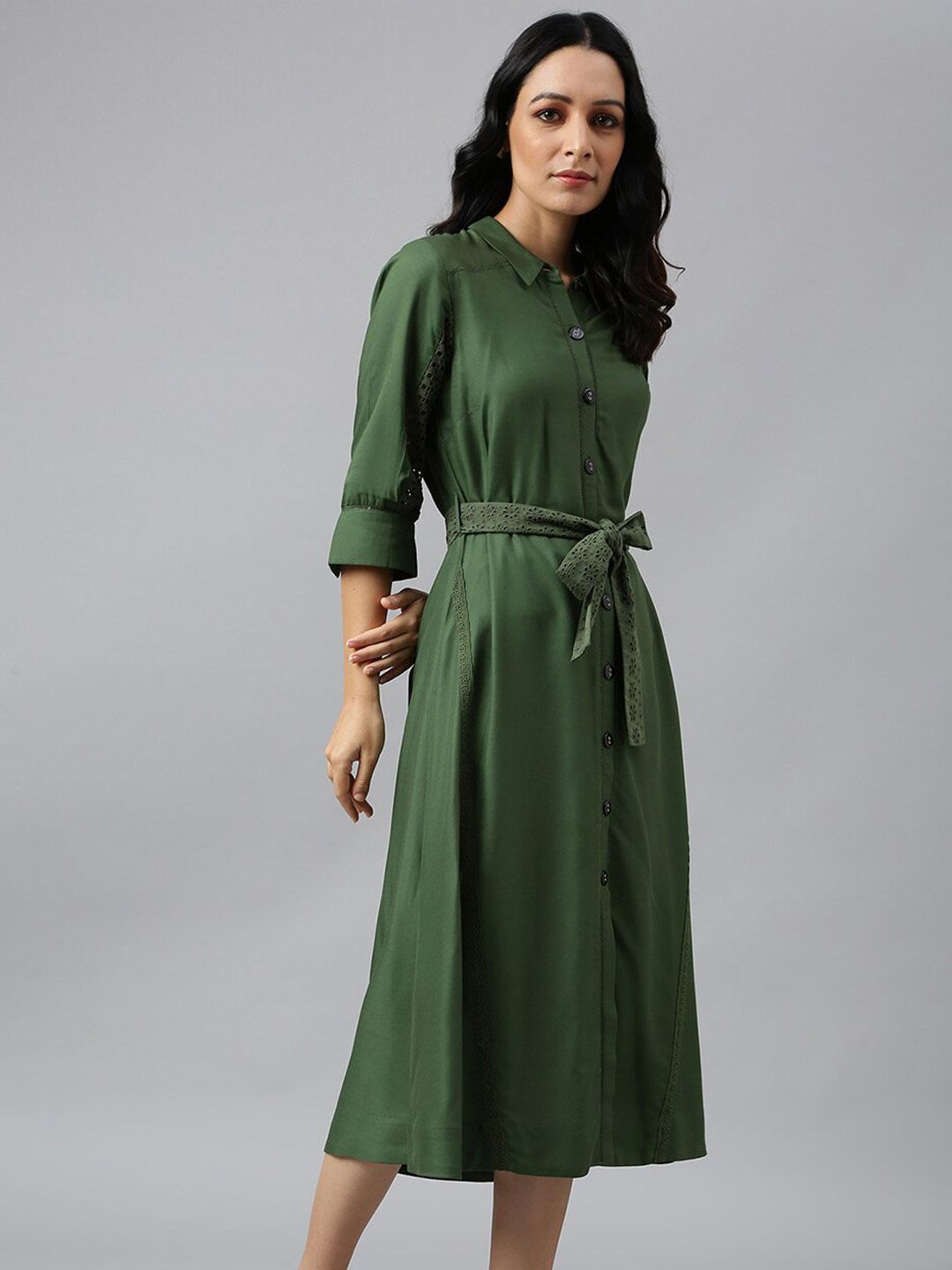 W Green A-Line Midi Dress
