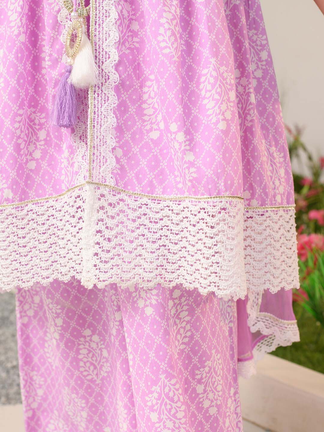 pspeaches Girls Ethnic Motifs Printed Pure Cotton Kurta With Palazzos & Dupatta