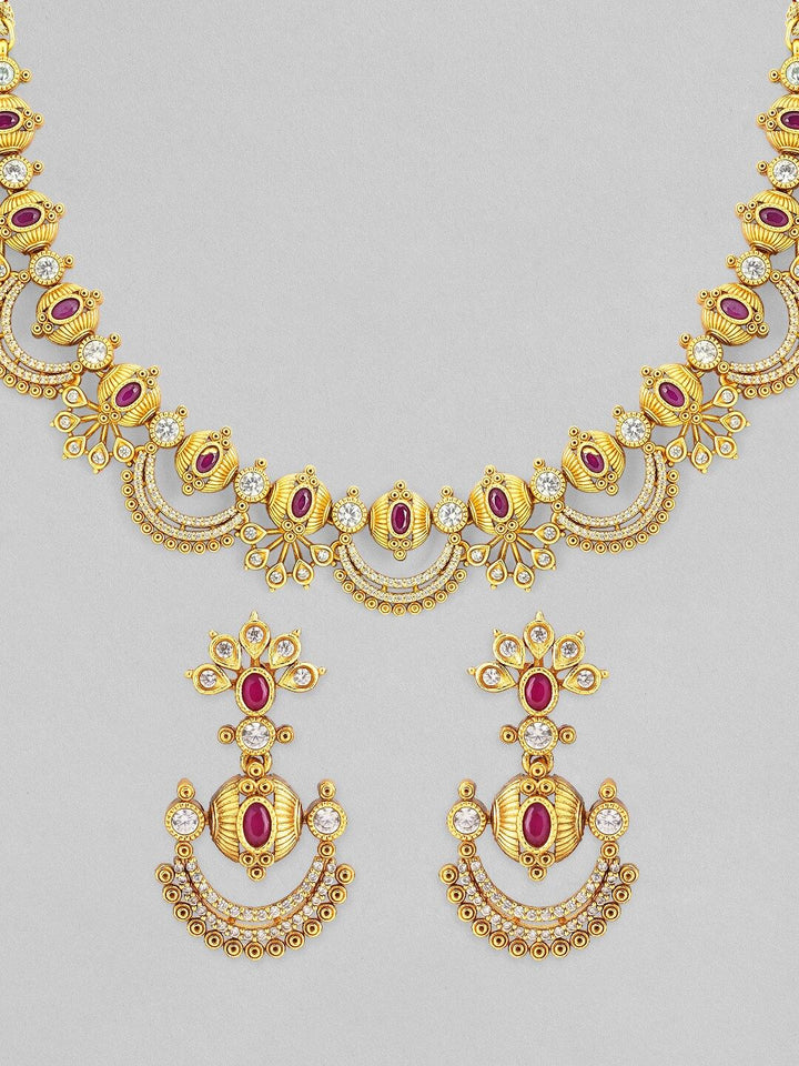 Rubans 24K Ruby Pink & Kubik Zirkonia Kalung Kalung Temple
