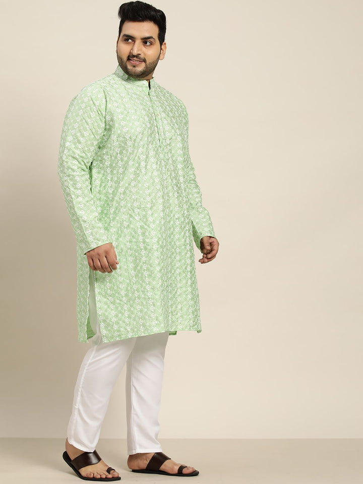 SOJANYA PLUS Men Sea Green Embroidered Kurta with Churidar Comes with a Nehru Jacket