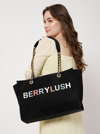 Berrylush Black PU Structured Oversized Shoulder Bag