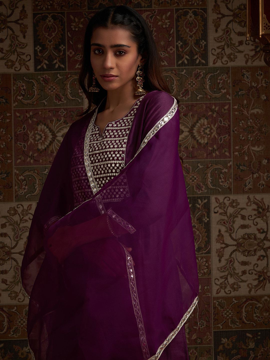 Indo Era Yoke Design Embroidered Regular Kurta With Trousers & With Dupatta