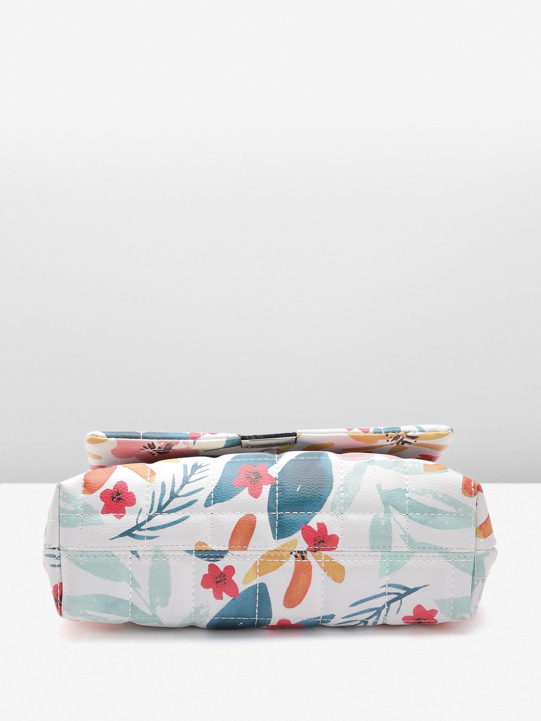 Lino Perros Floral Printed Structured Shoulder Bag with Quilted Detail