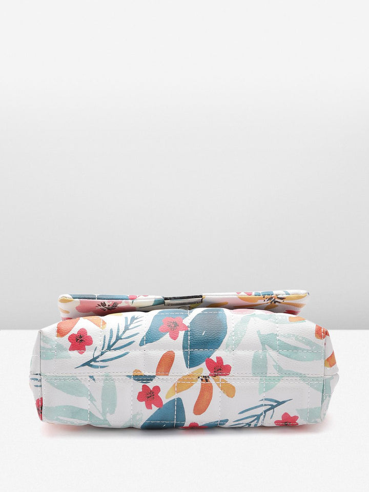 Lino Perros Floral Printed Structured Shoulder Bag with Quilted Detail