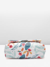 Lino Perros Floral Printed Structured Shoulder Bag with Quilted Detail