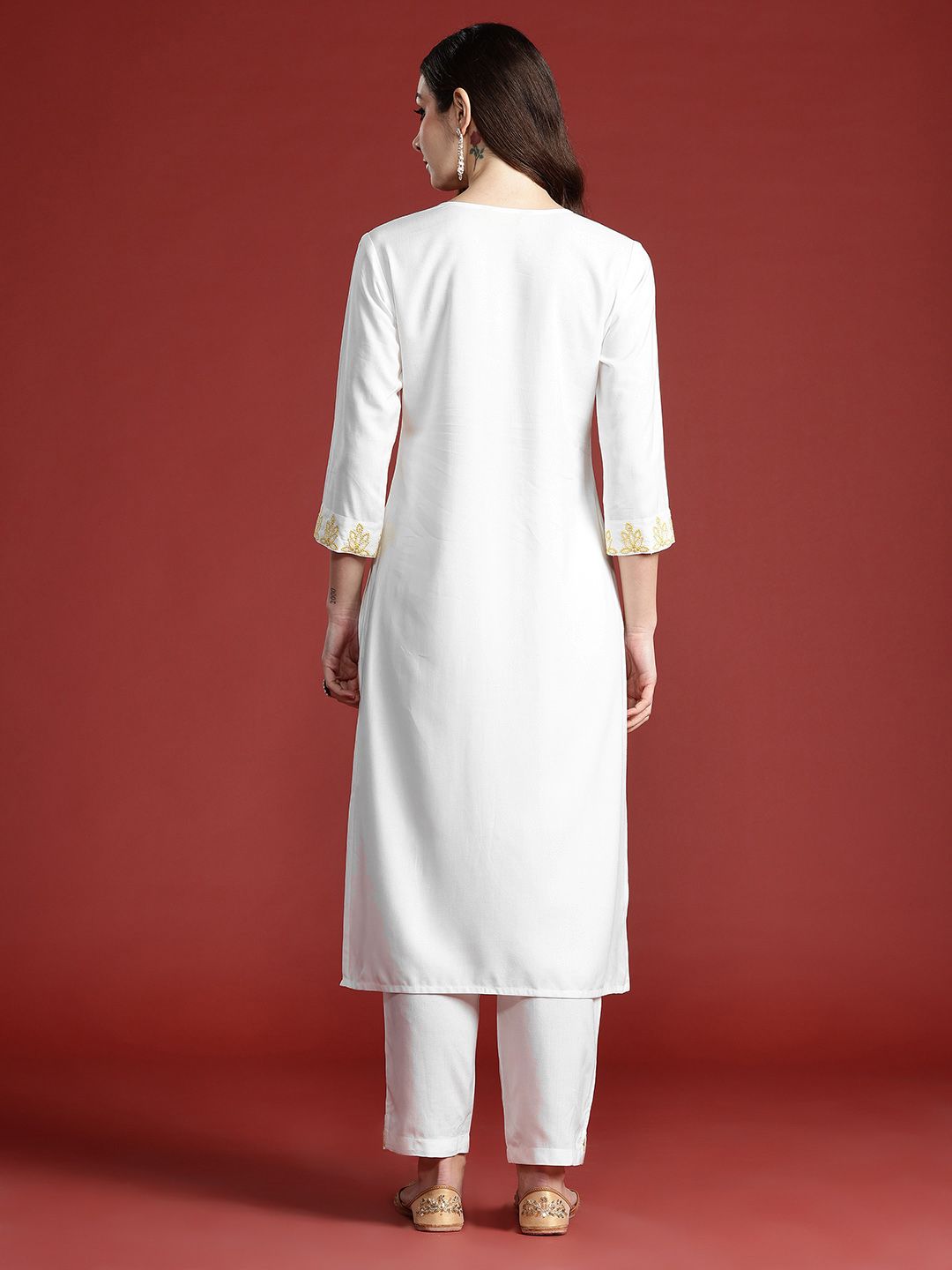 Indo Era Women Floral Embroidered Thread Work Kurta with Trousers