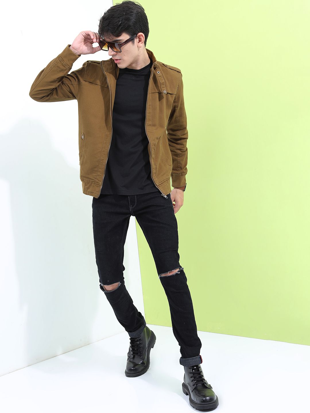 HIGHLANDER Men Khaki Solid Bomber Jacket