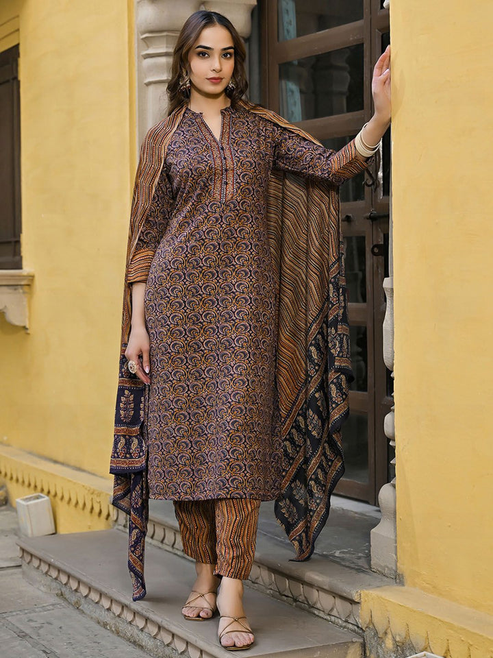 KALINI Ethnic Motifs Printed Straight Kurta With Trousers & Dupatta