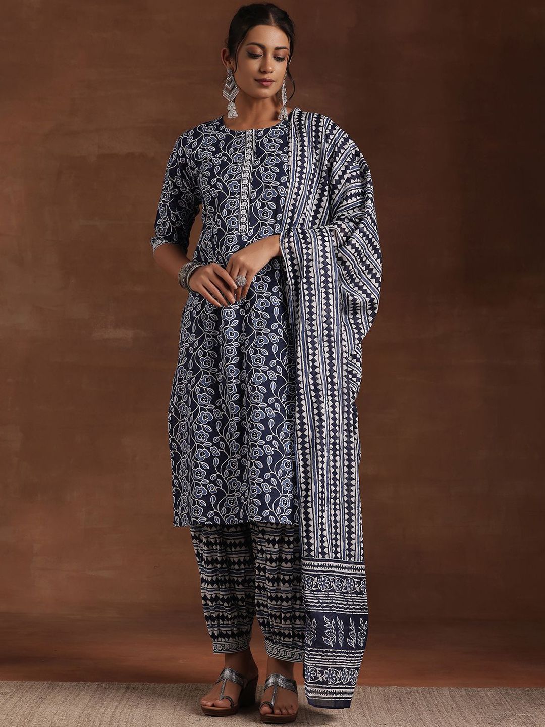Libas Floral Printed Pure Cotton Kurta with Salwar & Dupatta