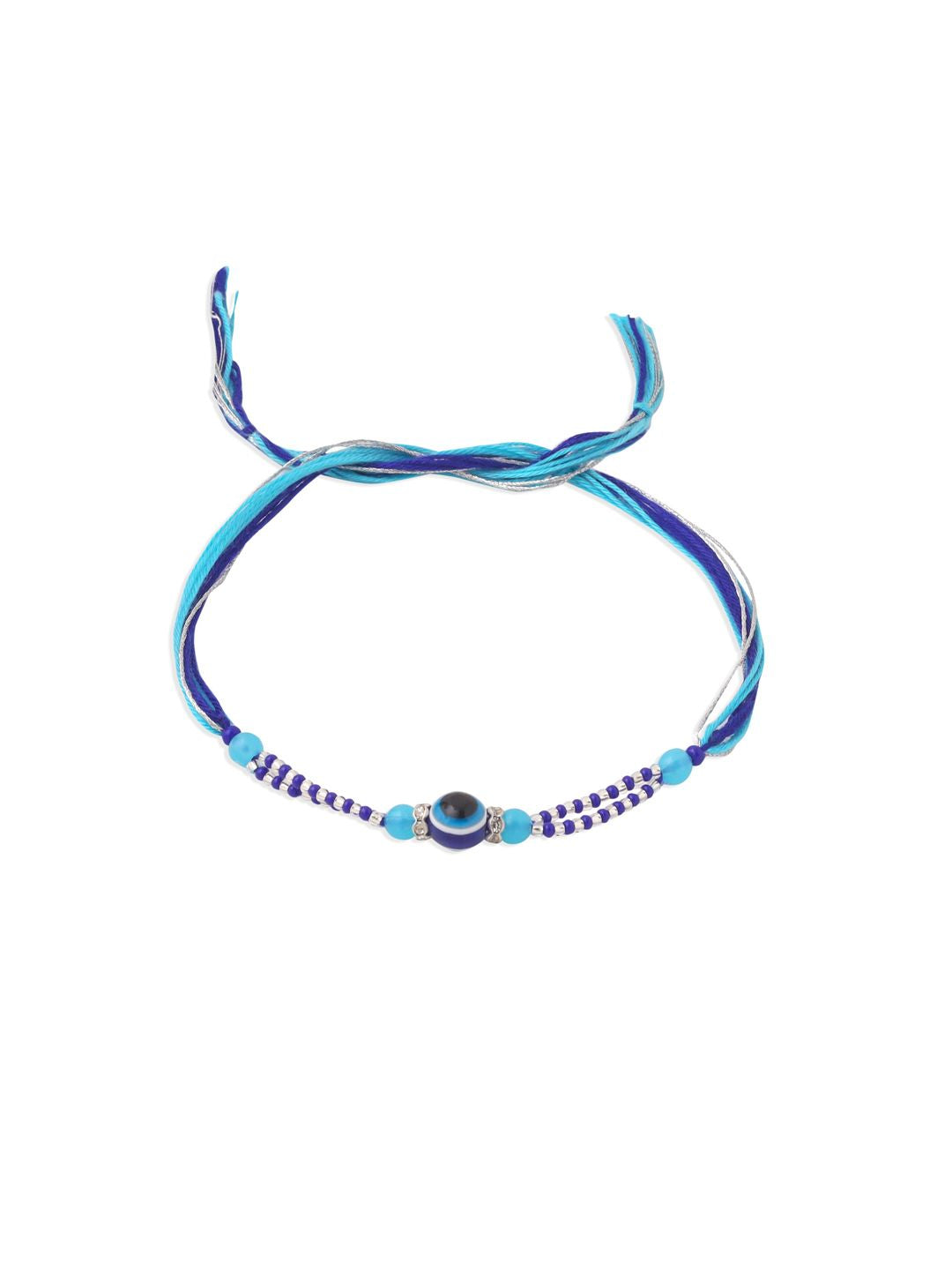 NVR Set of 2 Blue Evil Eye Artificial Beads Bhaiya Bhabhi Rakhi with Roli Chawal