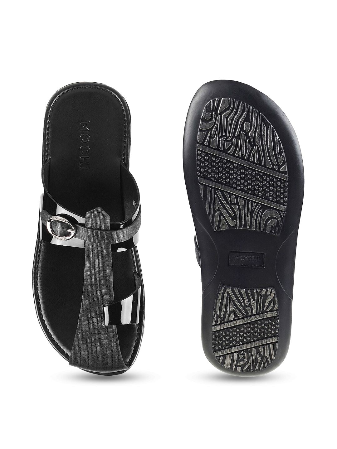 Mochi Men Open One Toe Comfort Sandals With Buckle Detail