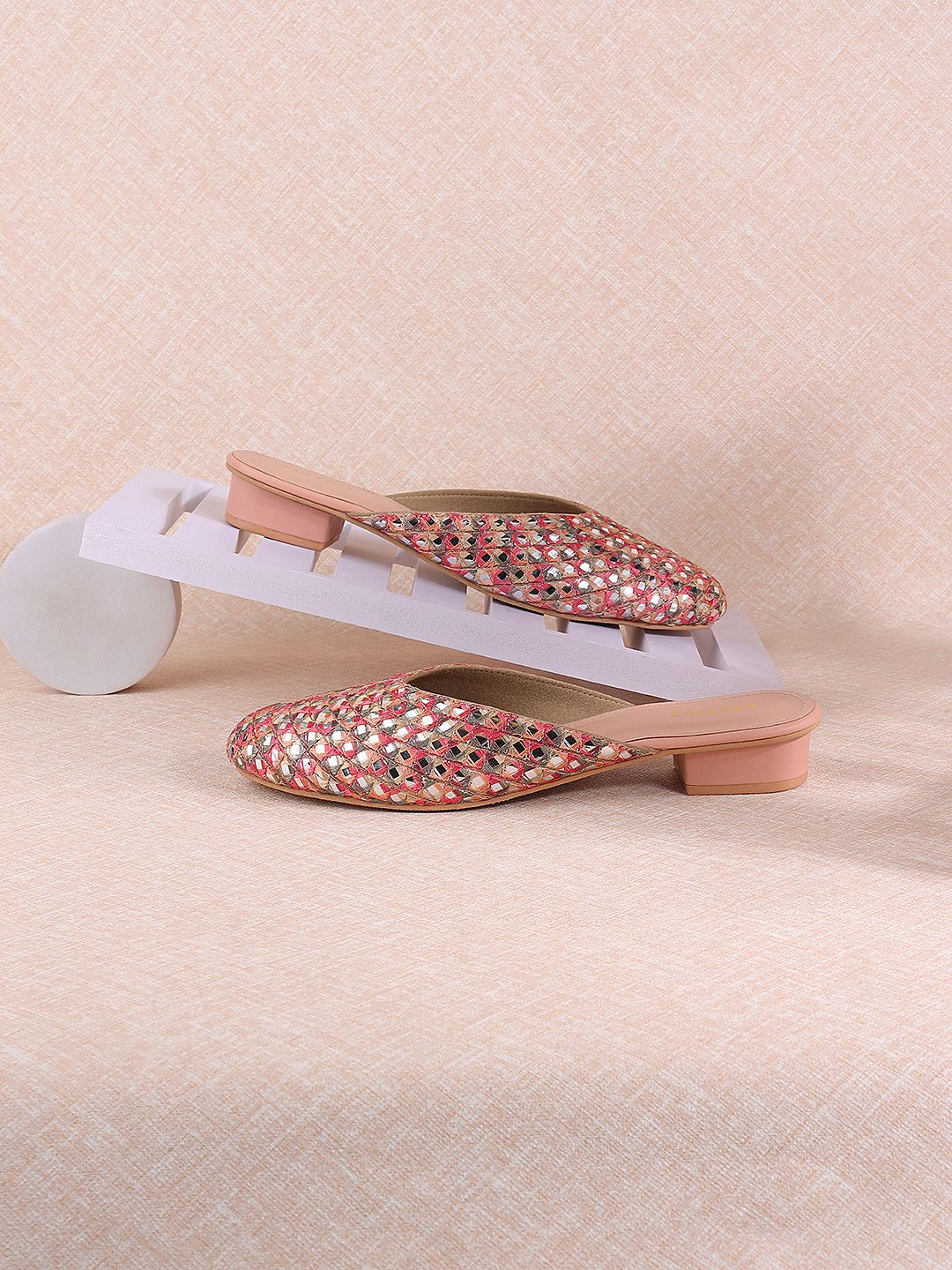 Metro Embellished Round Toe Block Mules