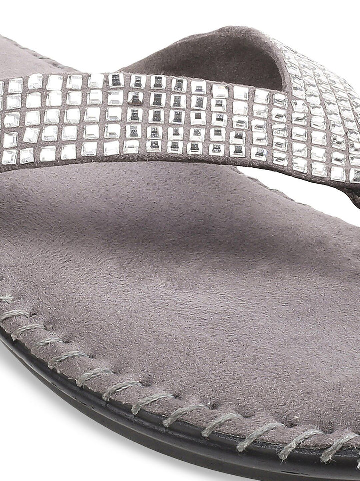Metro Women Grey Embellished Sandals