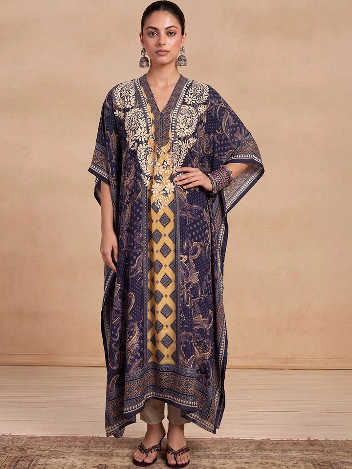 House of Chikankari Women Ethnic Motifs Printed Extended Sleeves Crepe Kaftan Kurta