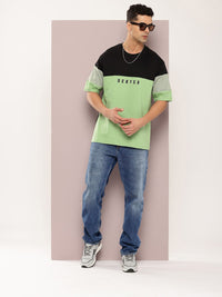 DILLINGER Men Typography Colourblocked Drop-Shoulder Sleeves Oversized Pure Cotton T-shirt