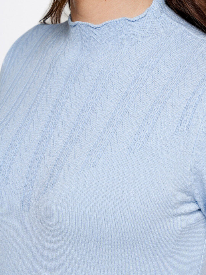 AND  Women Blue High neck Top