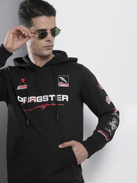 The Indian Garage Co Men Black Printed Hooded Sweatshirt