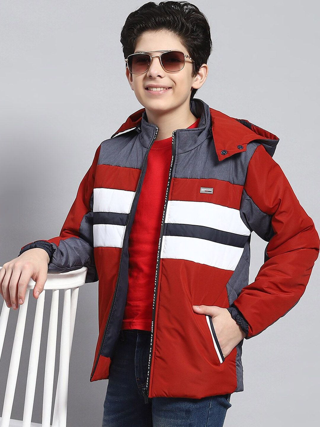Monte Carlo Boys Lightweight Colourblocked Hooded Padded Jacket