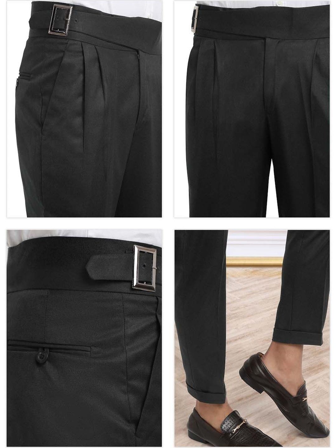 Men's Black Cotton Rich Solid Slim Fit Formal Gurkha Pants