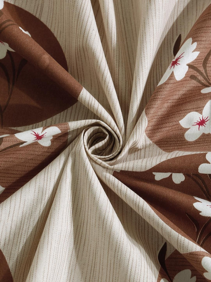 KLOTTHE Brown Floral Cotton Single Bedsheets
