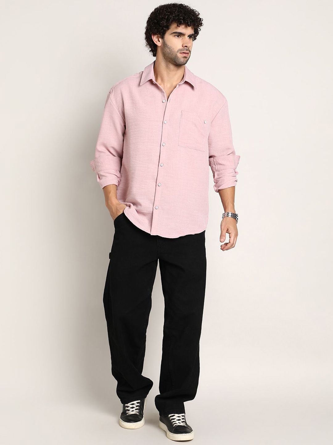 Campus Sutra Men Comfort Relaxed Fit Spread Collar Solid Cotton Casual Shirt