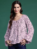 DressBerry Printed Tie-Up Neck Puff Sleeve Top