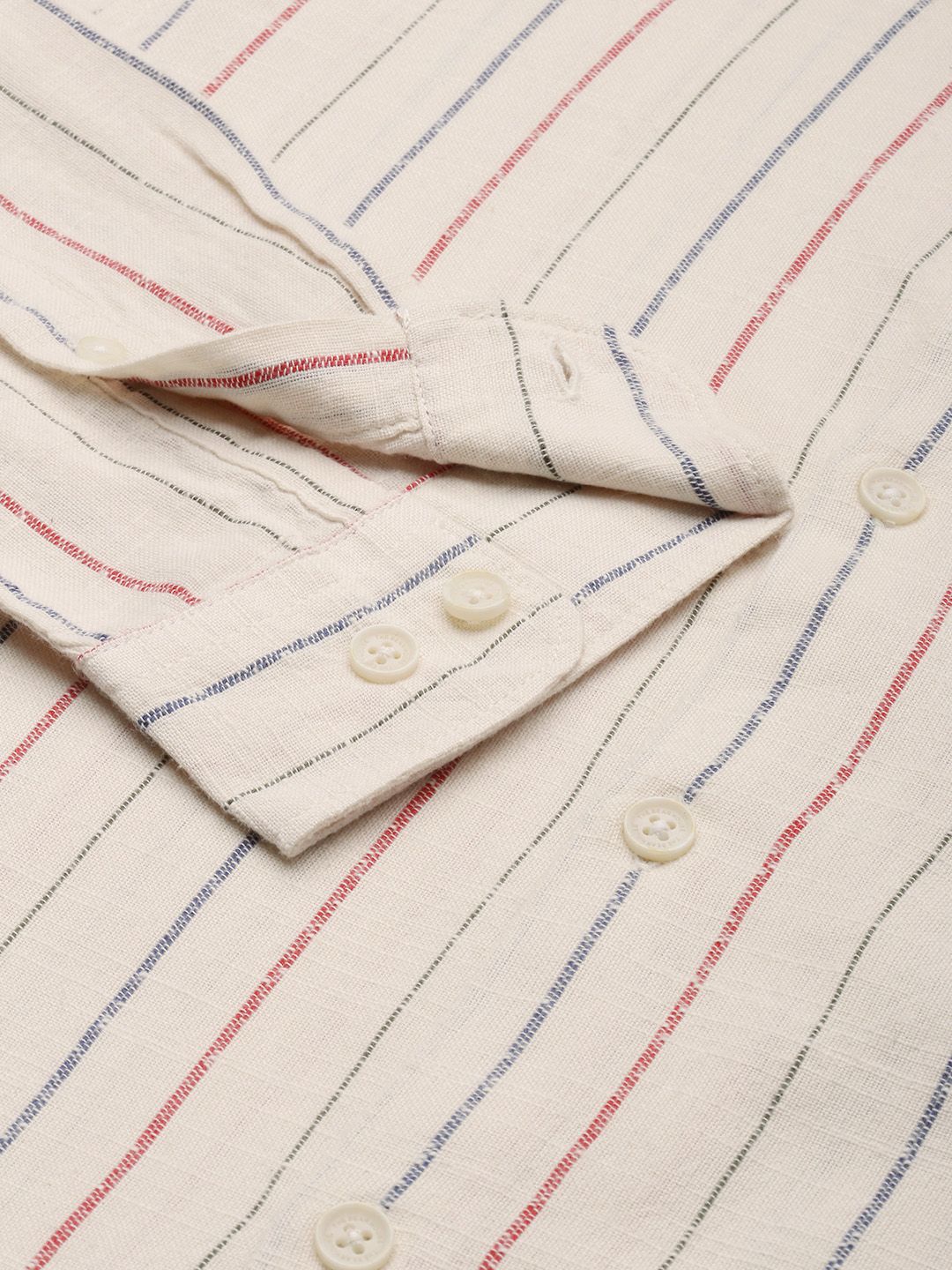 THE BEAR HOUSE Men Beige Linen Cotton Slim Fit Striped Casual Shirt