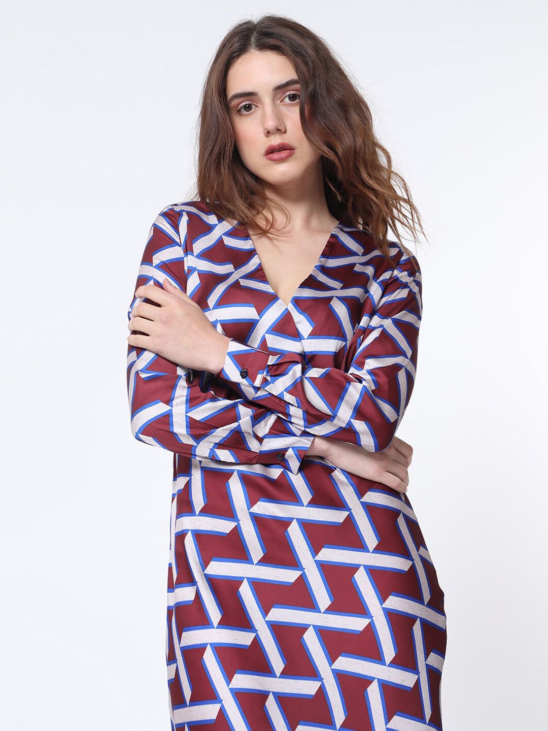 RAREISM Geo Print Overlap Front Maxi Dress